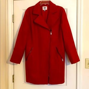 Red Moto Style Zippered Wool Coat